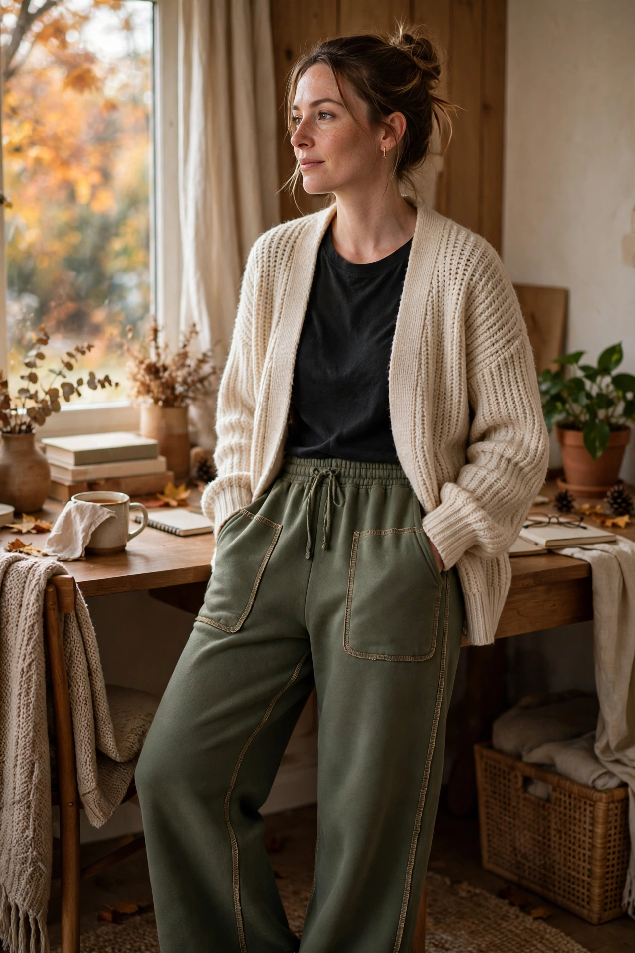 Wide-leg sweatpants with exposed seam details
