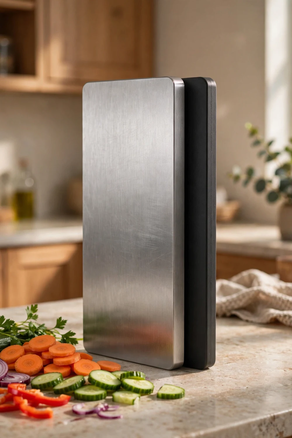 SUMZZZ dual-sided titanium and plastic cutting board