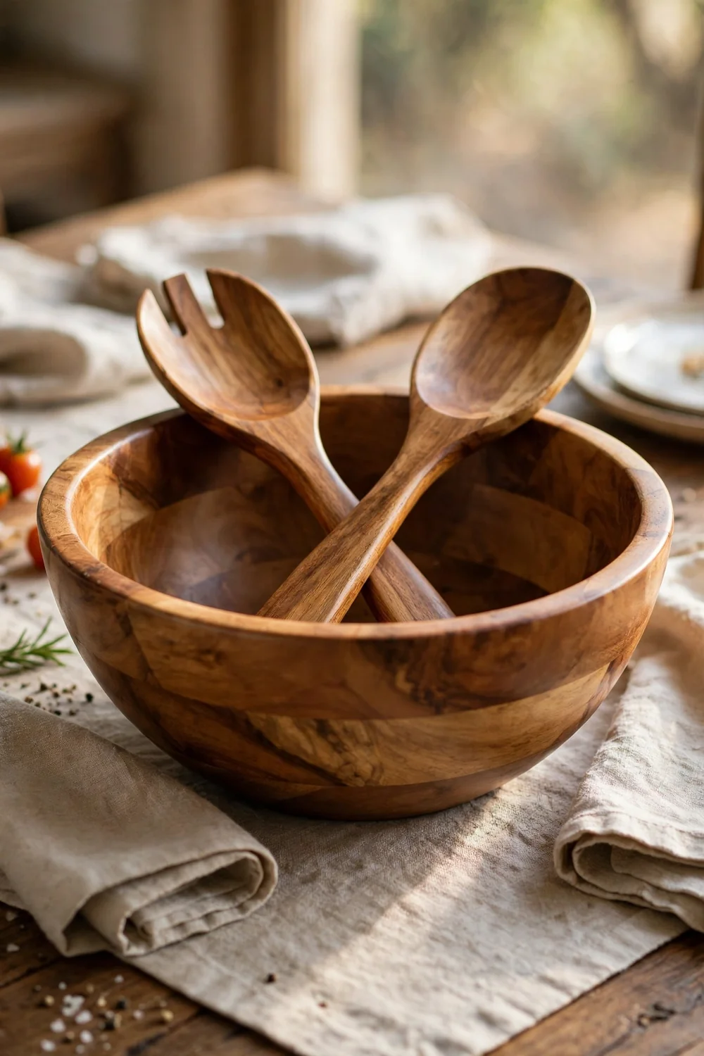 Nambe Butterfly Wood Salad Bowl & Servers (3-Piece)