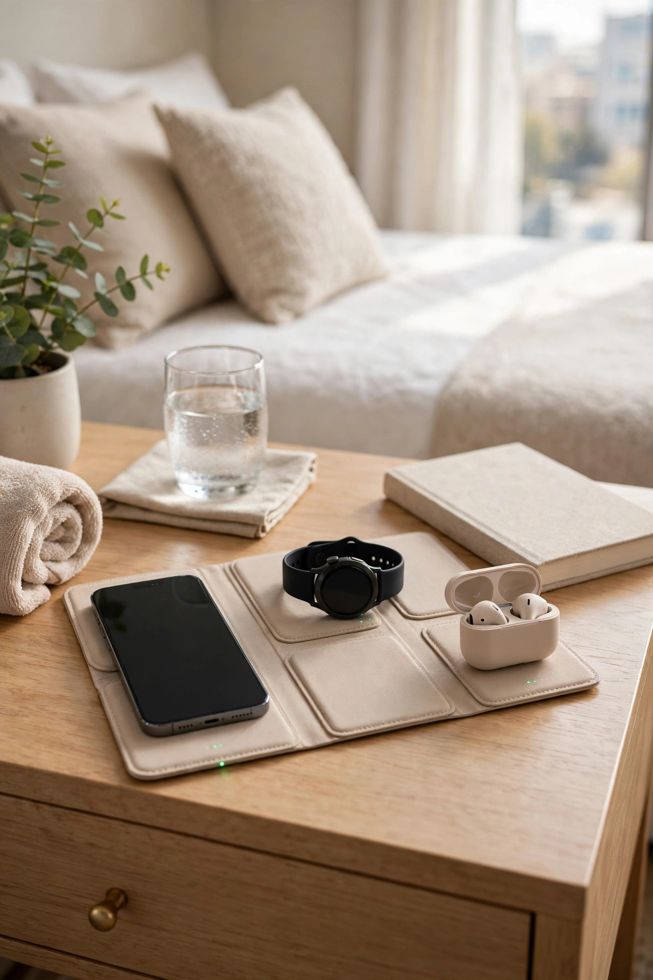 Foldable 3-in-1 wireless charger with phone, watch and earbuds