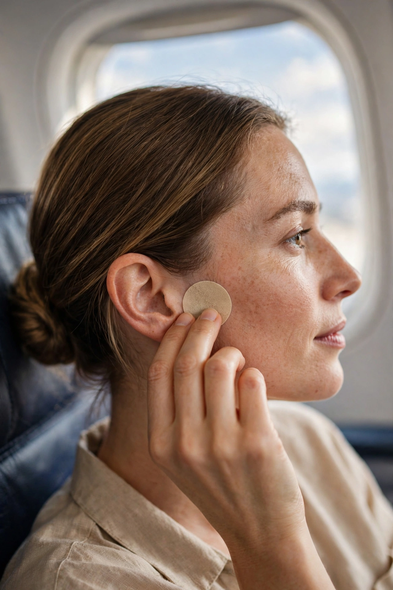 Herbal motion sickness patch applied behind the ear