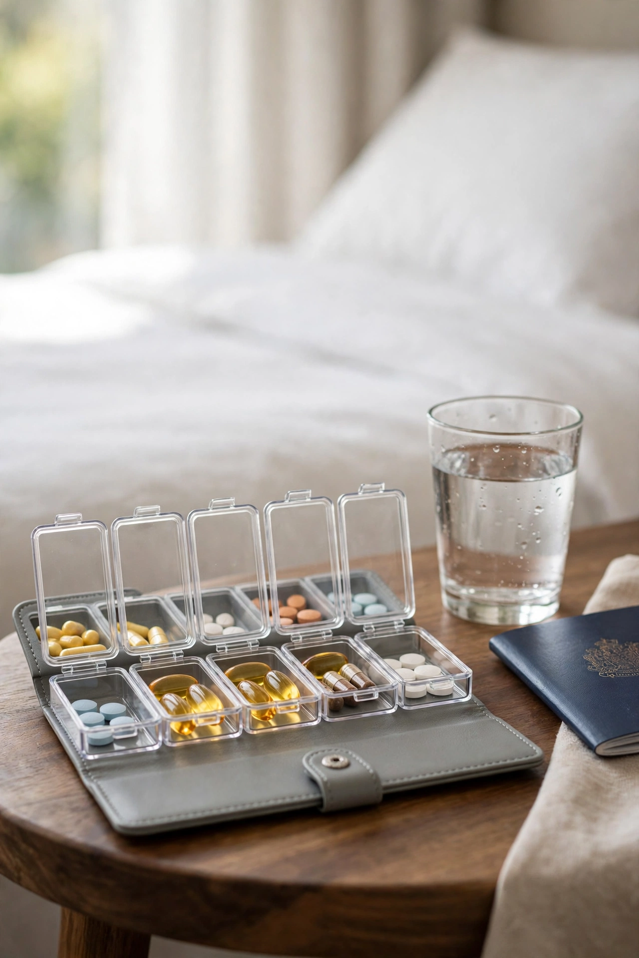 Magnetic folding pill organizer with clear windows