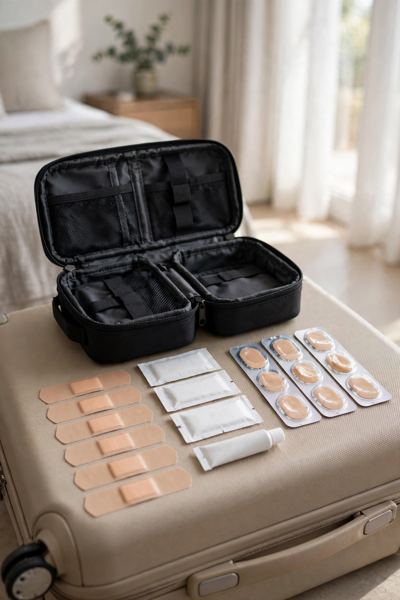 Compact travel medicine kit with assorted packets