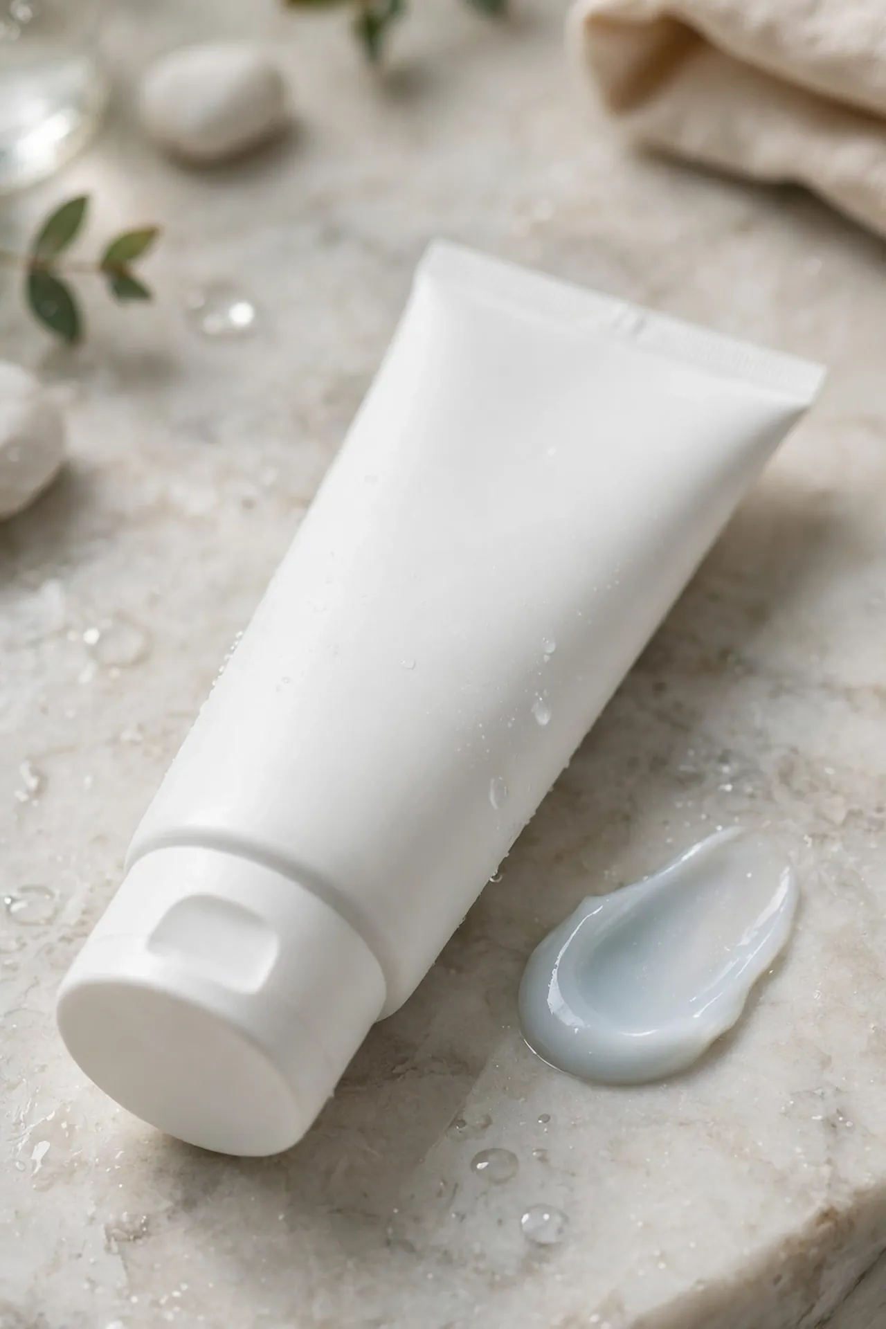 Overnight hydrating face mask cream tube on a bathroom counter